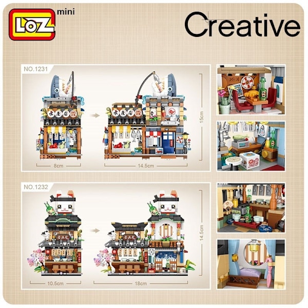 LOZ byggeklodser japansk-inspireret gadebillede izakaya akvatiske produkter butik mini små partikler samlet legetøj puslespil pige dreng 1232 without box