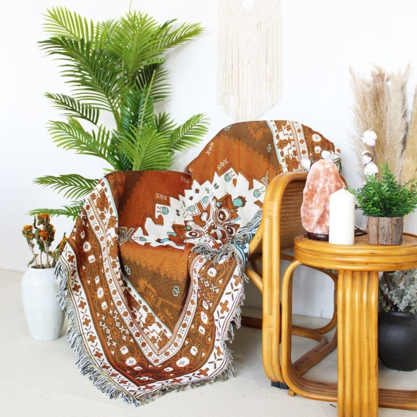 Nordisk Pläd Filt för Säng Sofföverdrag Vardagsrumsinredning Sofffilt Fritidsöverkast Utomhus Camping Picknickmatta Boho Tapestry XT07-7 130X160cm