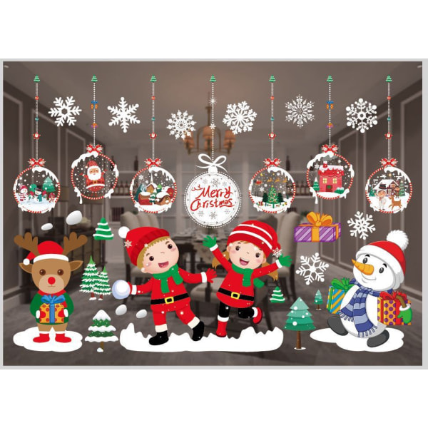 Juldekorationer Färgglada julfönsterdekaler Vit snöflinga väggdekaler Window Dressing Sömlösa fönsterdekaler Color A53