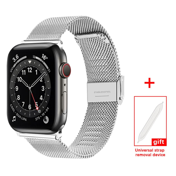 Milanese Loop för Apple Watch Band 6 SE 5 4 44mm 42mm Armband i rostfritt stål Metallarmband av iWatch Series 1 2 3 38mm 40m Silver 44mm