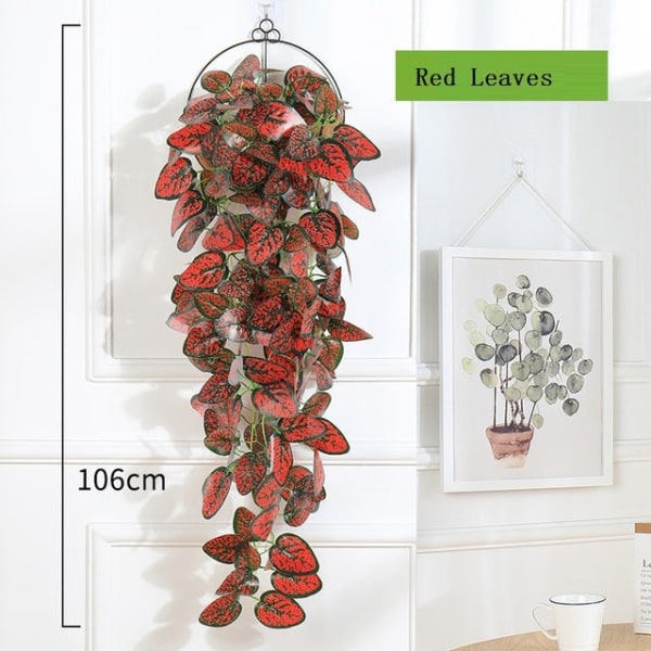 100 cm kunstige planter hængende vinstokke bryllup have dekoration falsk plante indretning til væg grønne blade vinstokke dekoration No hanging pot Red