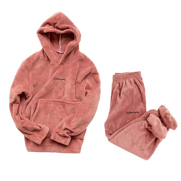 Dame Vinter Pyjamas Sett Varmt Hjemmetøy Vinter Nattøy Kvinnelig Flanell Buksedress Red M