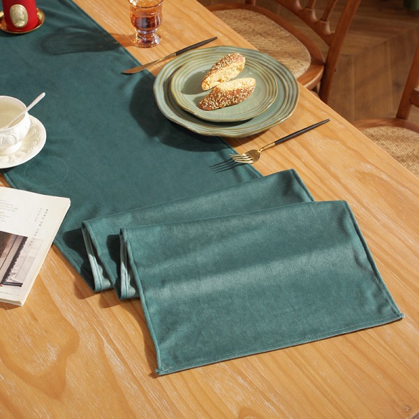Velour Bordløber Enkel Ensfarvet Bordløber Bryllupsfest Spisebordsdekorationer Lang Duge Sapphire 33*140cm