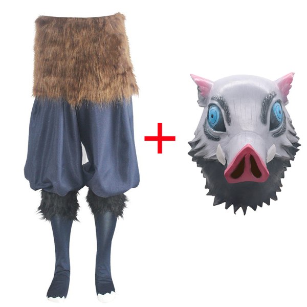 Anime Inosuke Cosplay -asu Demon Slayer Kimetsu No Yaiba Hashibira Inosuke Cosplay -housut Halloween-asu Sianpäänaamio style1 One Size