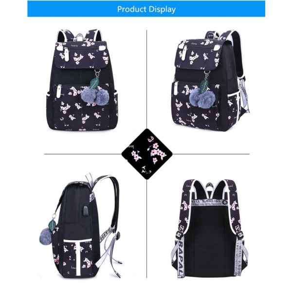 Skole tasker til piger kvindelig laptop rygsæk usb backbag børn rygsække sød kat skole rygsæk til piger taske pakke Black Cat Backpacks