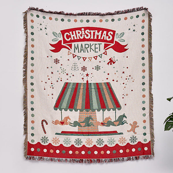 Multifunktionelt sofabetræk bomuldslærred vægtæppe dekorativt maleri Christmas Fair 180*130cm