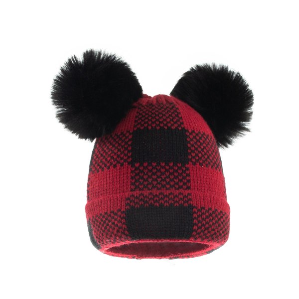Nya produkter i lager Höst och Vinter Pälsboll Förälder-Barn Stickad Mössa Fabriks Grossist Rutig Mamma Baby Jul Varm Mössa Adult Average size