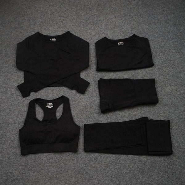 Set Gym Sportkläder Löpoutworkkläder för kvinnor Black 5 pcs L