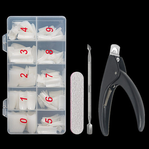 Halvtäckande Lösnaglar, 500 st Akryl Lösnagel Manikyrset, Konstgjorda Naglar i Fransk Stil med Design för Nagelkonst Clear clippers