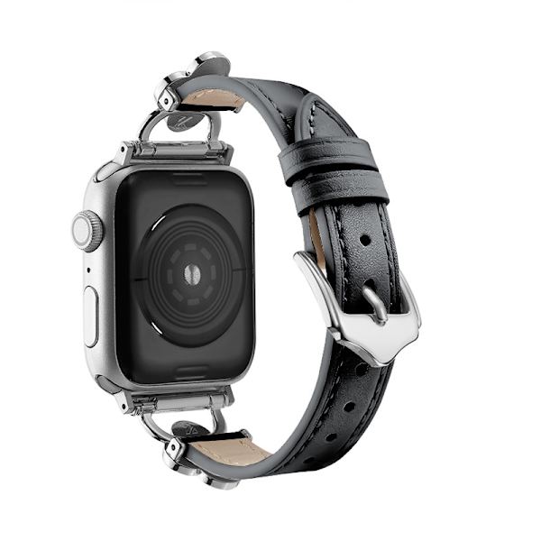 Urrem til Apple Watch iWatch 42/44/45/49mm Sølv Connector Flad Sort