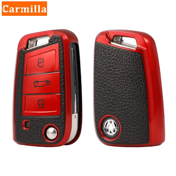 TPU Læder Bil Nøgle Etui Cover til Golf 7 MK7 Tiguan MK2 til SEAT Ateca Leon FR 2 Ibiza til Skoda Octavia A7 Red Key Case