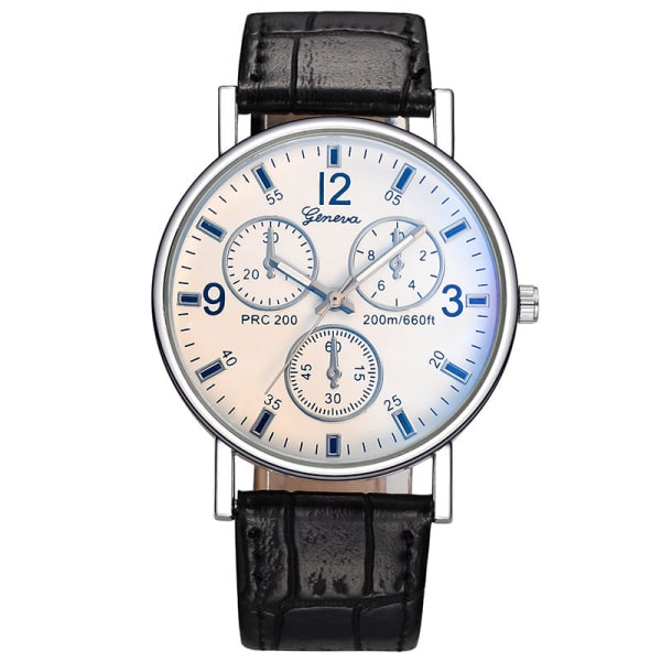 Quartz Klokke Klassisk Mote Herre Skinnbelte Klokke Tre-Øye Blått Lys Klokke for Menn Silver Case black plate brown belt