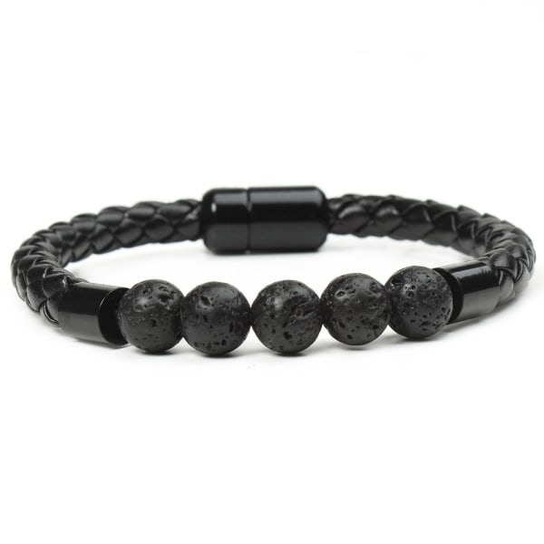 Fashion Personlighet Herr Stenpärlarmband Läderrep Magnetlås Armband Volcanic rock