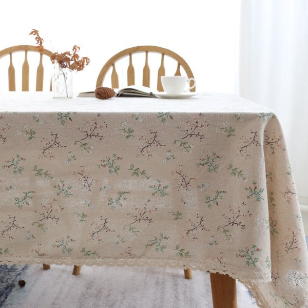 Duk med spetskant av polyester linne, rektangulära tofsar Dammtät cover, för kök Matbord Heminredning Orange flower 140x200cm