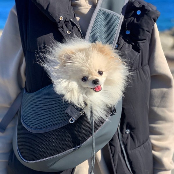Husdjursvalp Bärväska S/L Utomhus Rese Hund Axelväska Mesh Oxford Enkel Sling Handväska Komfort Tote Väska Andningsbar Kattväska Beige Dog S