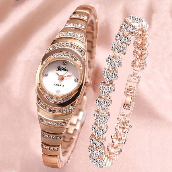 Lyxigt diamantbestrött stjärnklart elegant quartz-klockset med diamanter för alla tillfällen Rose gold suit with box