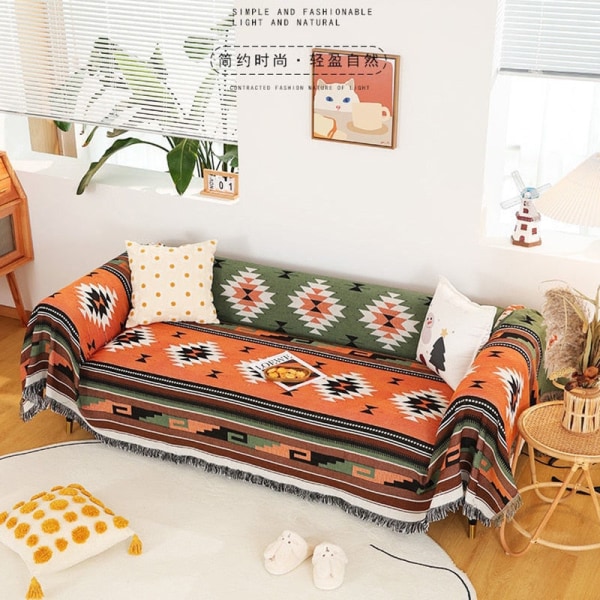 Bohemian Ruudullinen Peitto Sohvalle Sängylle Koristeellinen Peitto Ulkoiluun Retkipeitto Boho Sohvapeite Heittopeitto Piknikille Tupsuilla Type 18 160x220cm