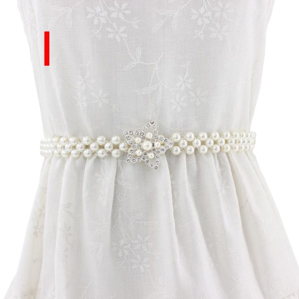 Kjede belte kjole dame elegant perle elastisk midjebelte hvitt belte stretch Like the picture B