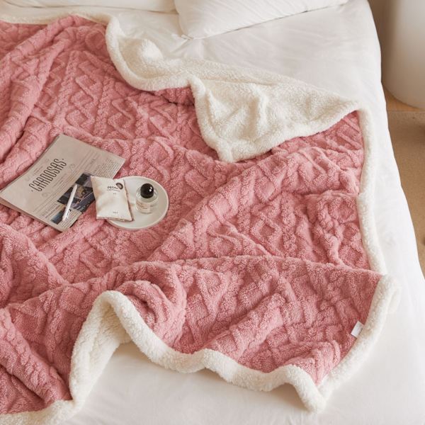 Gruppekjøp Tykk Tower Velvet Teppe Jacquard Teppe Dobbeltsidig Velvet Stort Lammeull Fritidsteppe Rose pink 100 * 150cm nap blanket