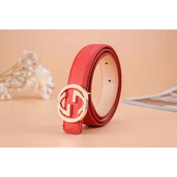 Bälte Mode All-Match Barn och Tonåringar Bälte Unisex Byxbälte Gold Buckle Red 3 80CM