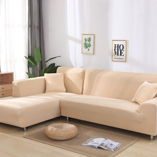 Grått Enfärgat Elastiskt Stretch Sofföverdrag Behöver Beställa 2 Delars Sofföverdrag Om L-stil fundas soffor con chaise longue Fodral för Soffa Beige- 1-seat 90-140cm