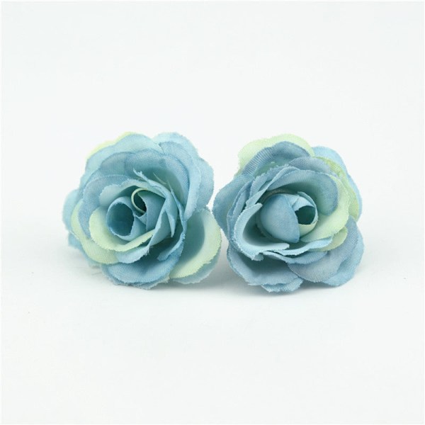 10 st 2,5 cm Mini Ros Tyg Konstgjord Blomma För Bröllopsfest Hem Rum Dekoration Bröllopsskor Hattar Tillbehör Sidenblomma Blue