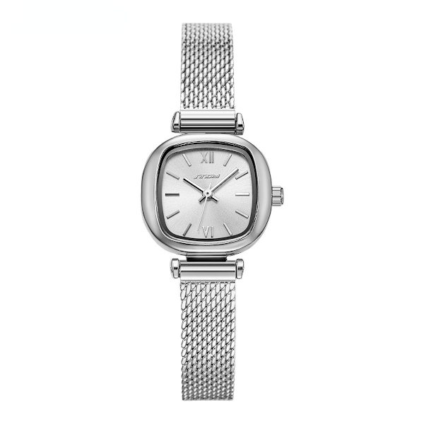 Sinobi Utsökt Mesh Armband Damklocka Roséguld Retro Mode Business Fyrkantig Damklocka 9852 White