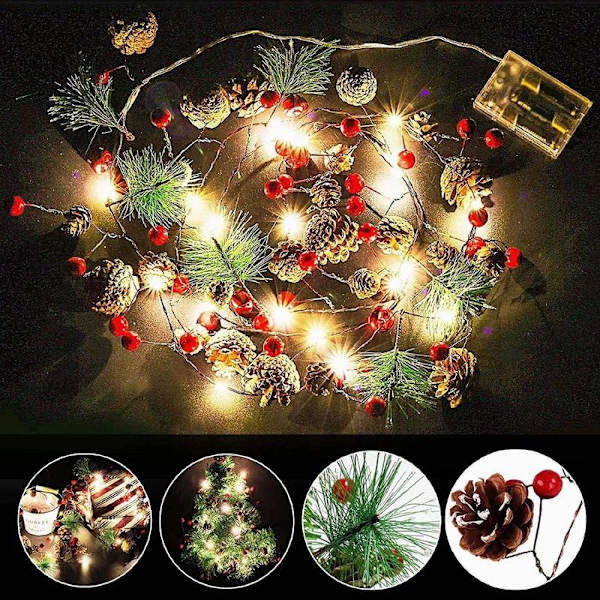 2M 20 Led Valosarja Sisäkäyttöön Joulukuusen Käpy Punainen Marja Kellot Valosarjat LED Kuparilanka Keiju Garland Patio Koristevalaisin Default Title