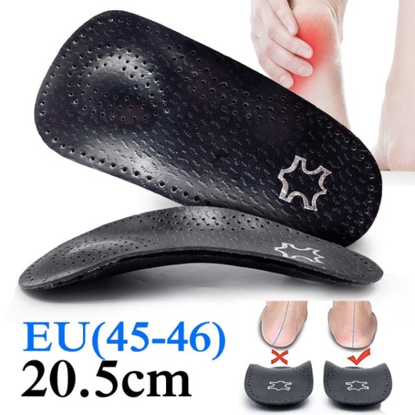 EiD Ny buestøtte 25mm ortopedisk innersåle Svart lær ortopediske innleggssåler for plattfot O/X Bein Korrigert skosåleinnlegg Half pad (EU 39-40) 1 Pair