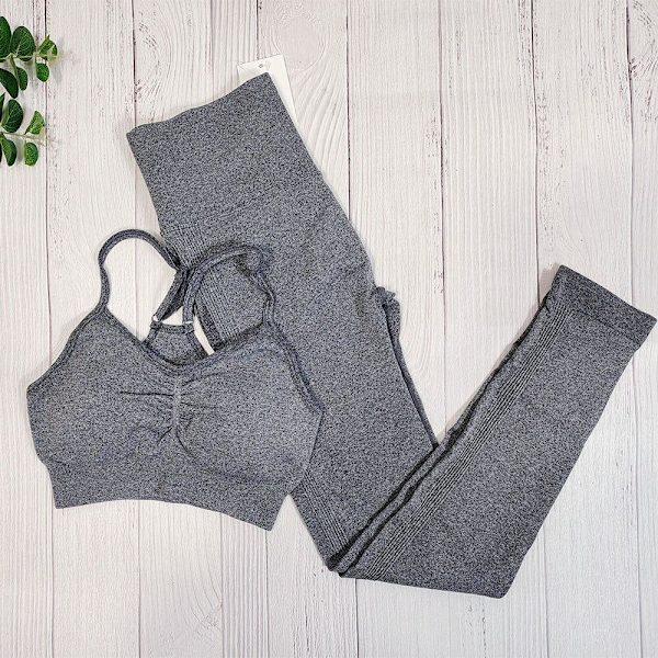 Joogasetti Fitness-vaatteet Seksikkäät urheiluvaatteet naisille Grey set L