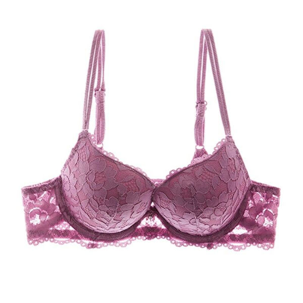 Sexig Push Up BH Djup V Urringning BH Tjock Bomull Kvinnor Underkläder Spets Lila Broderi Blommor Lingerie Red 70A