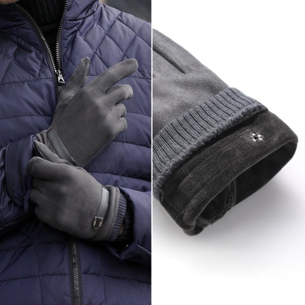 Herre Høst Vinter Semsket Pluss Fløyel Hold Varm Berøringsskjerm Utendørs Sport Hansker Mote Solid Elastisitet Kjøre Sykling 05 One Size