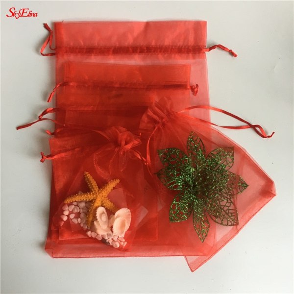 25/50 stk/lot Hvite Organza-poser med snøring &amp; Små poser Smykkepakkevesker Julebryllup Emballasje Gaveposer 5z lake blue 10x15 cm