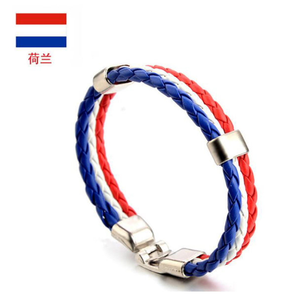 Prydnad Vävd Flagga Flagga Färg Läderarmband Pu imitationsarmband World Cup Country Armband Netherlands