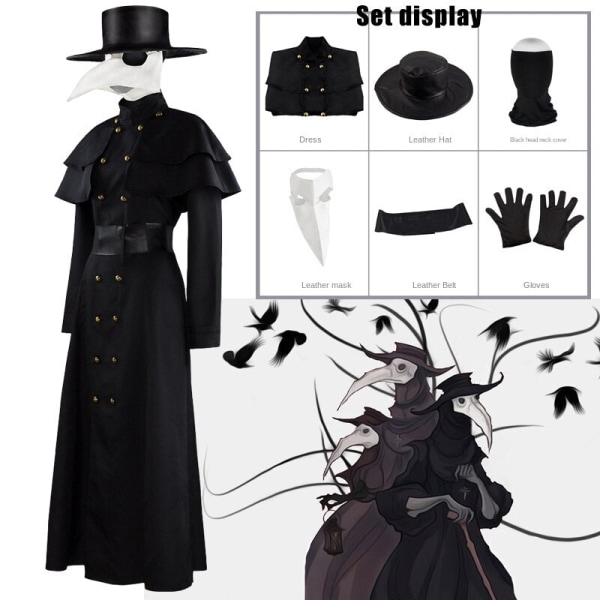 Halloween Fest Raven Cosplay Kostume Gotisk Stil Dæmon Sort Langt Sæt Karneval 2023 Valorant Tøj Steampunk Cyberpunk Crow suit XL