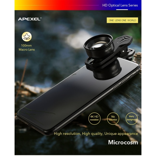 APEXEL HD Optic Camera Telefonlins 100 mm Makro Lins + 10x Super Macro Linser För iPhonex xr xs max Samsung s9 Alla smartphones China