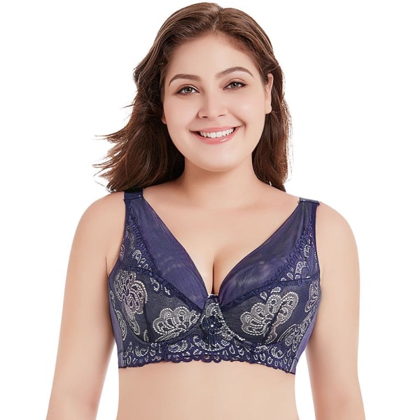 Dam D E Cup BH Plus Size Spetsväst BH Push Up BH 36 Till 50 Blue 36D