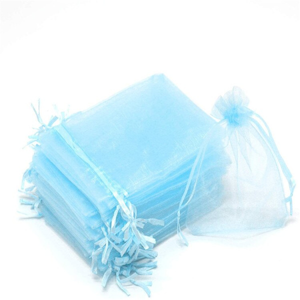50 stk. Sheer Transparent Chiffon Organza Poser Jul Halloween Bryllup Fødselsdag Fest Slik Gaveæsker Smykker Emballage Poser Sky Blue 9x12cm