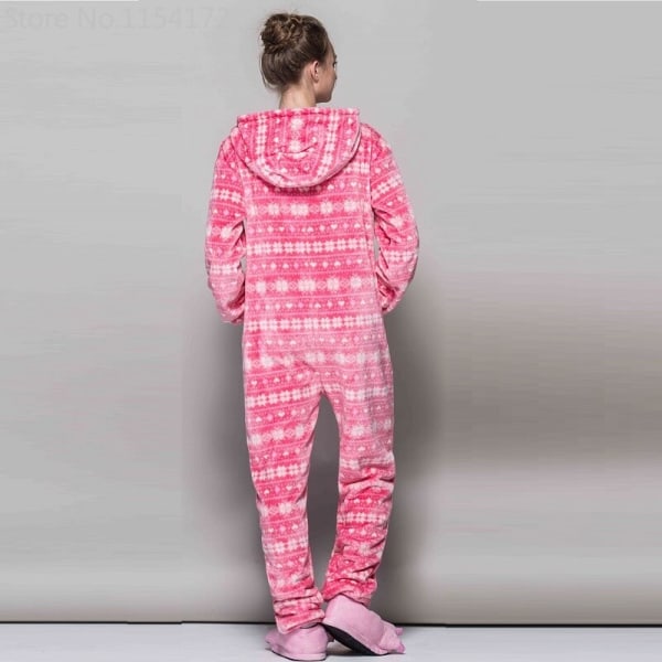 Kvinnor Snowflake Onesies Pyjamas Vinter Kigurumi Pyjamas Tecknad Röd Fågel Sexig Hooded Pijamas Sovkläder Onesies Pyjamas Pink XL
