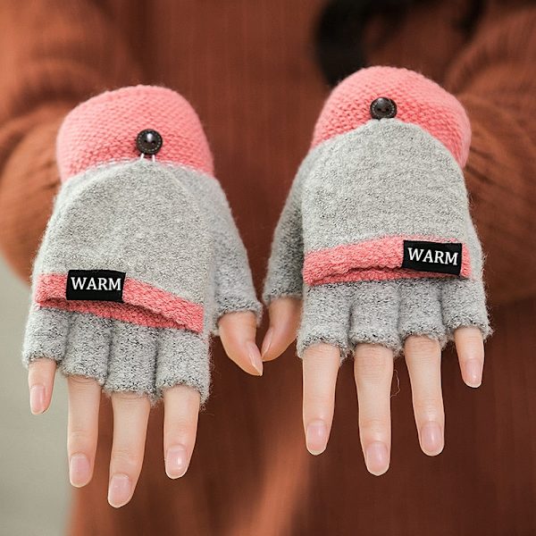 Dame Strikkede Flip Fingerløse Handsker Eksponerede Halvfinger Vanter Vinter Varme Fortykkede Handsker Strikkeuld Touchscreen Handsker Light grey One size