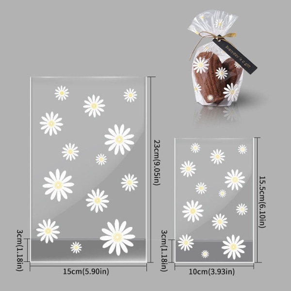50/100 stk. Gennemsigtige emballageposer Blomsterprintet Cookie Snack Æble Chokolade Slik Opbevaringspose til julefest Gavepose 100pcs 10x15.5cm 9x15cm