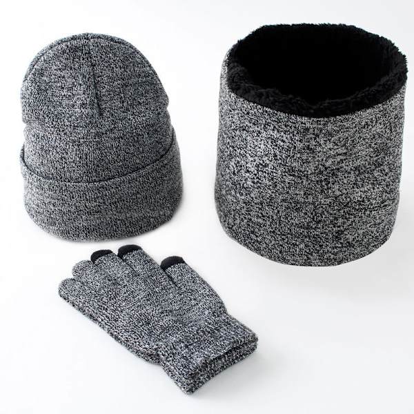 Vinter Ullskjerf Fortykket Varm Strikkelue, Skjerf og Hansker Tredelt Sett Medium Gray