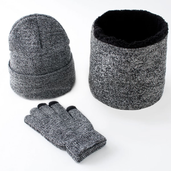 Vinterullscarf Förtjockad varm stickningsmössa, halsduk och handskar i tre set Dark gray