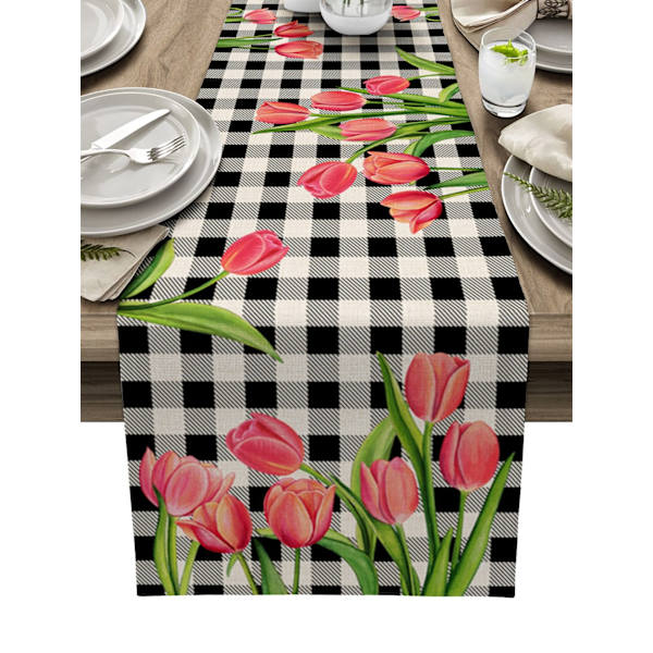 Blå tulipan bordløper for spisebord kjøkkendekor Anti-flekk spisebord duk rektangulær spisebordløper 180-33cm 70-13inch LXM11244
