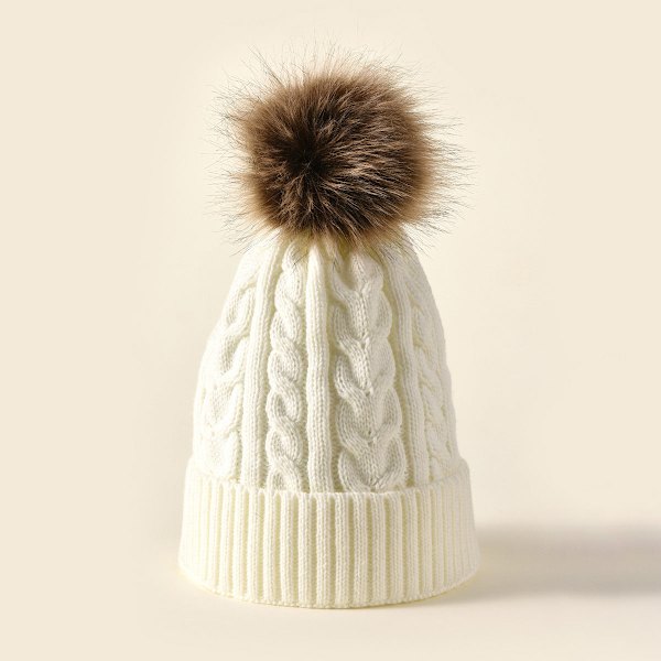 Höst och Vinter Ny Stor Pälsboll Ullmössa Universal Enfärgad Enkellager Fläns Varm Stickad Hatt Dam Bright red Average size