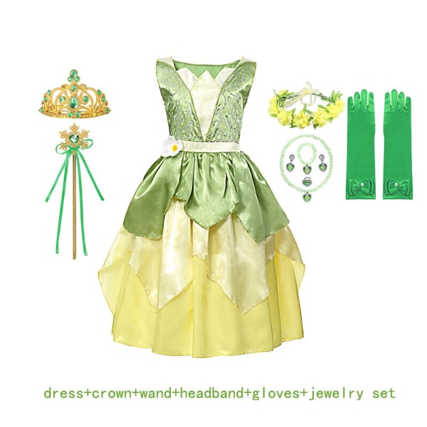 Disney Fancy Girl Tinker Bell Princess Klänning för flickor med vingar Barn Födelsedag Pixie Fairy Cosplay kostym för karnevalsfest 10T Tiana dress