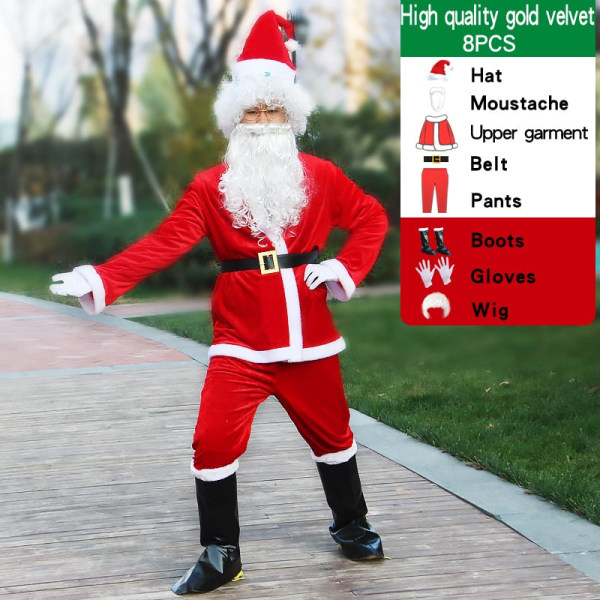 Julemandskostume mænd hat bælte skæg gavepose cosplay sød sjov polyester materiale ny stil Hvid og rød 10PCS-A 5XL