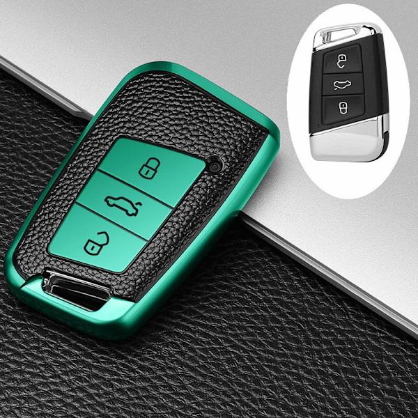 Tarjous Nahka TPU Auton Avaimen Kotelo Suojus Avaimenperä Polo Tiguan Passat Golf MK Jetta Skoda Kodiaq Superb Octavia Seat C Style green