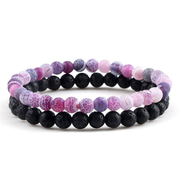 Etäisyysrannekoru naisille Pariskunnan rannekoru Klassinen 6 mm luonnonmusta matta sininen turkoosihelmillä koristeltu kivirannekoru miesten korut Purple Weathered
