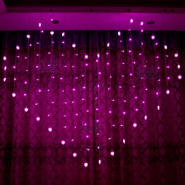 128 LED Ljusslinga Islykta Gardin Kärlek Hjärta Form Heminredning Blue
